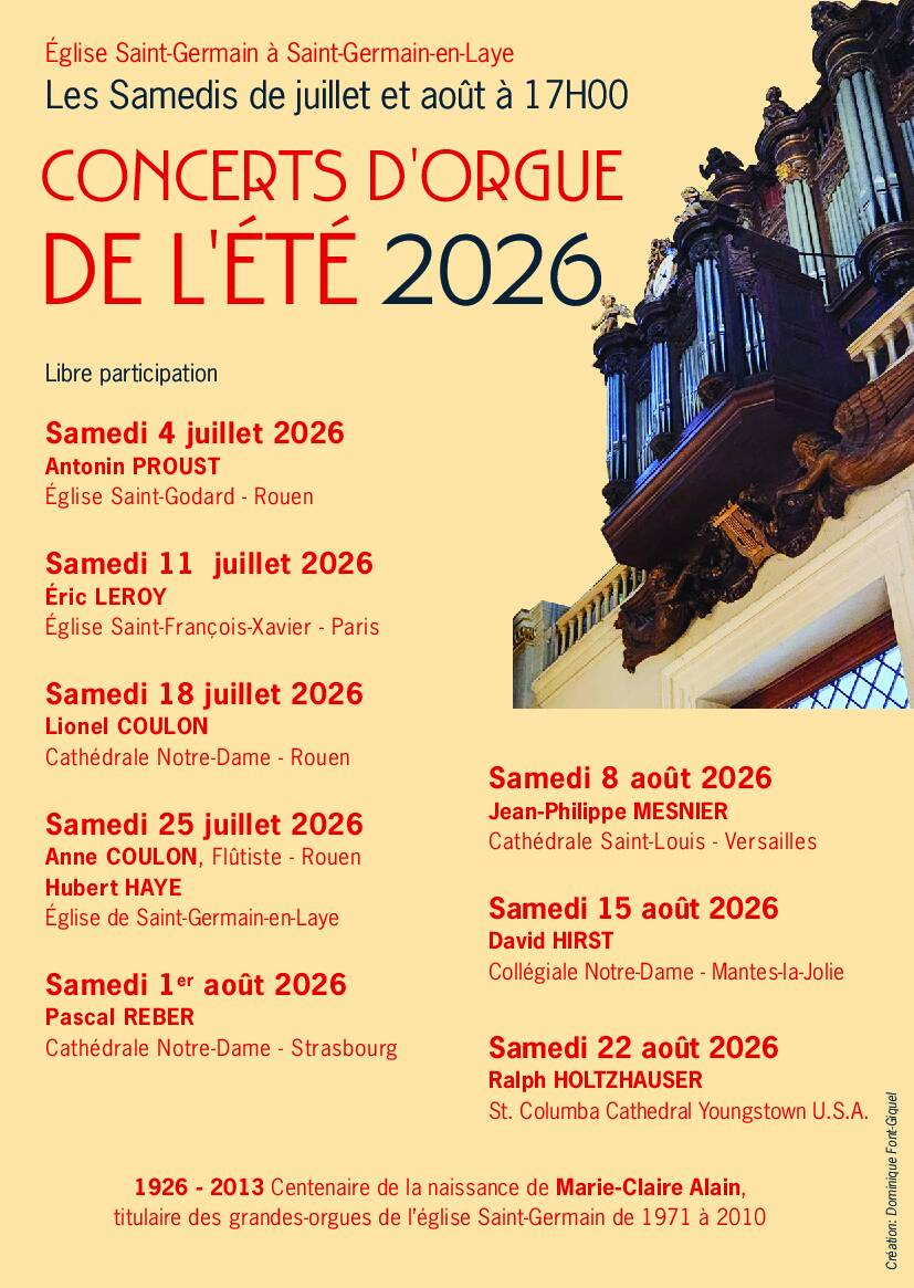 Concerts d'orgue de l'été 2026